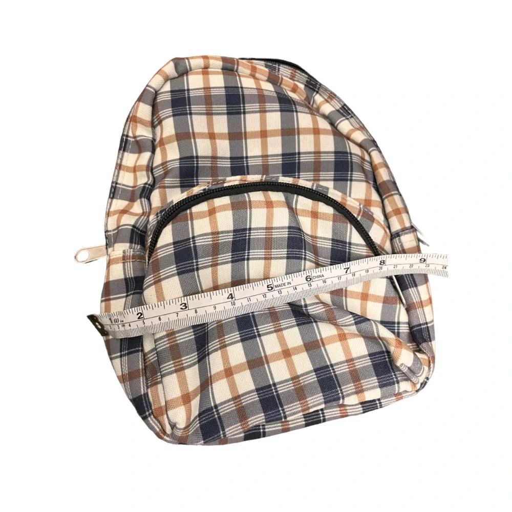 Kids Toddler Plaid Mini Backpack Tan Navy Cream Bookbag
